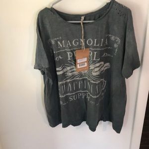 Magnolia Pearl cotton happiness t, hand distressing, ozzy, one size